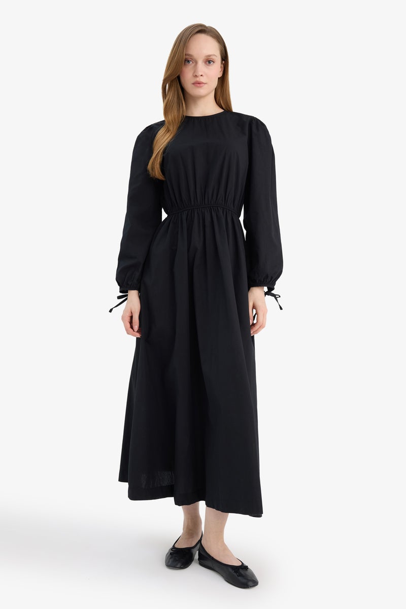 DeFacto Black Woman 100% Cotton Regular Fit Poplin Midi Dress Casual - Image 1